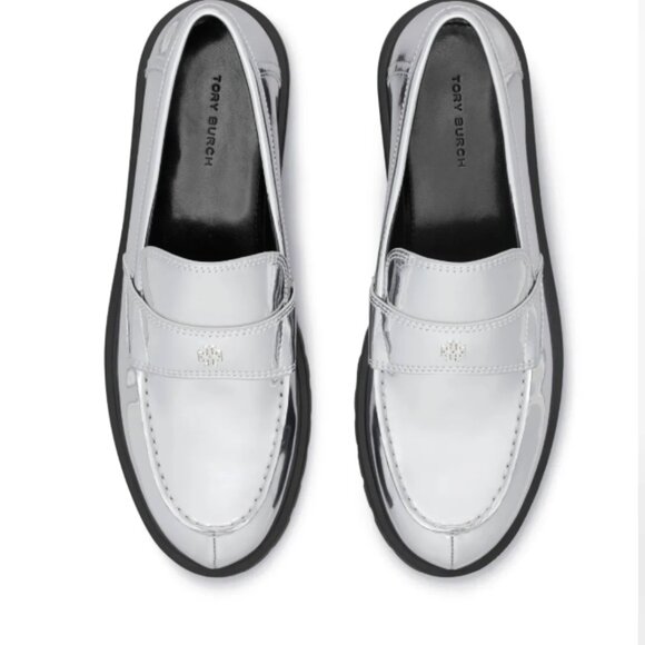 NWOT TORY BURCH SILVER CHUNKY CLASSIC LUG LOAFERS - 8M - Picture 4 of 9